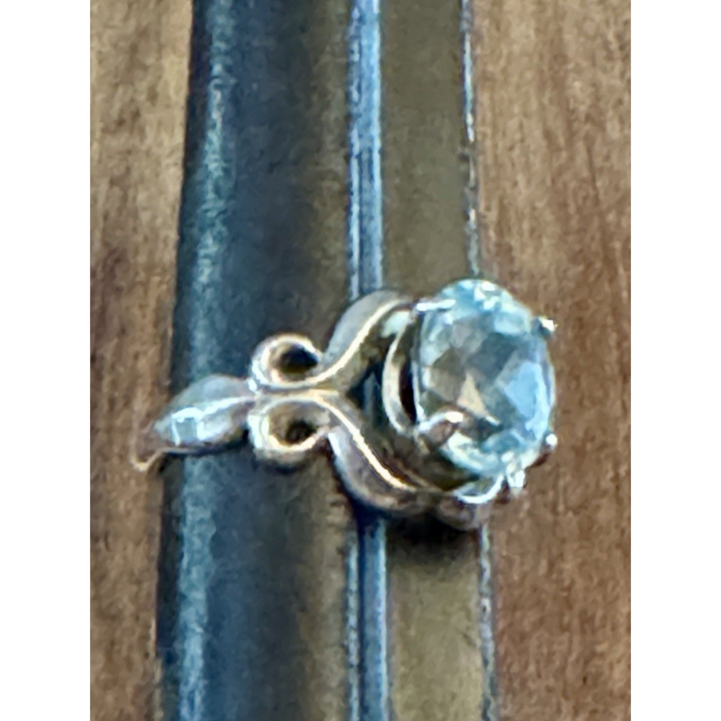 Vintage Kabana Sterling Silver Blue Topaz Scroll Ring Size 7.5 Signed KBN STER