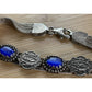 Vintage 925 Sterling Silver Blue Cat Eye Concho Multi Strand Bracelet 7.25”