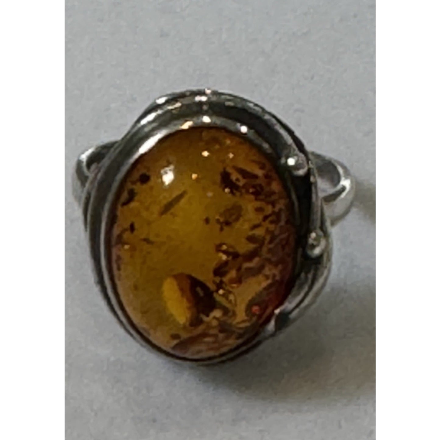 Vintage 925 Baltic Amber Cognac Sterling Silver Ring Size 7.5 Statement Ring