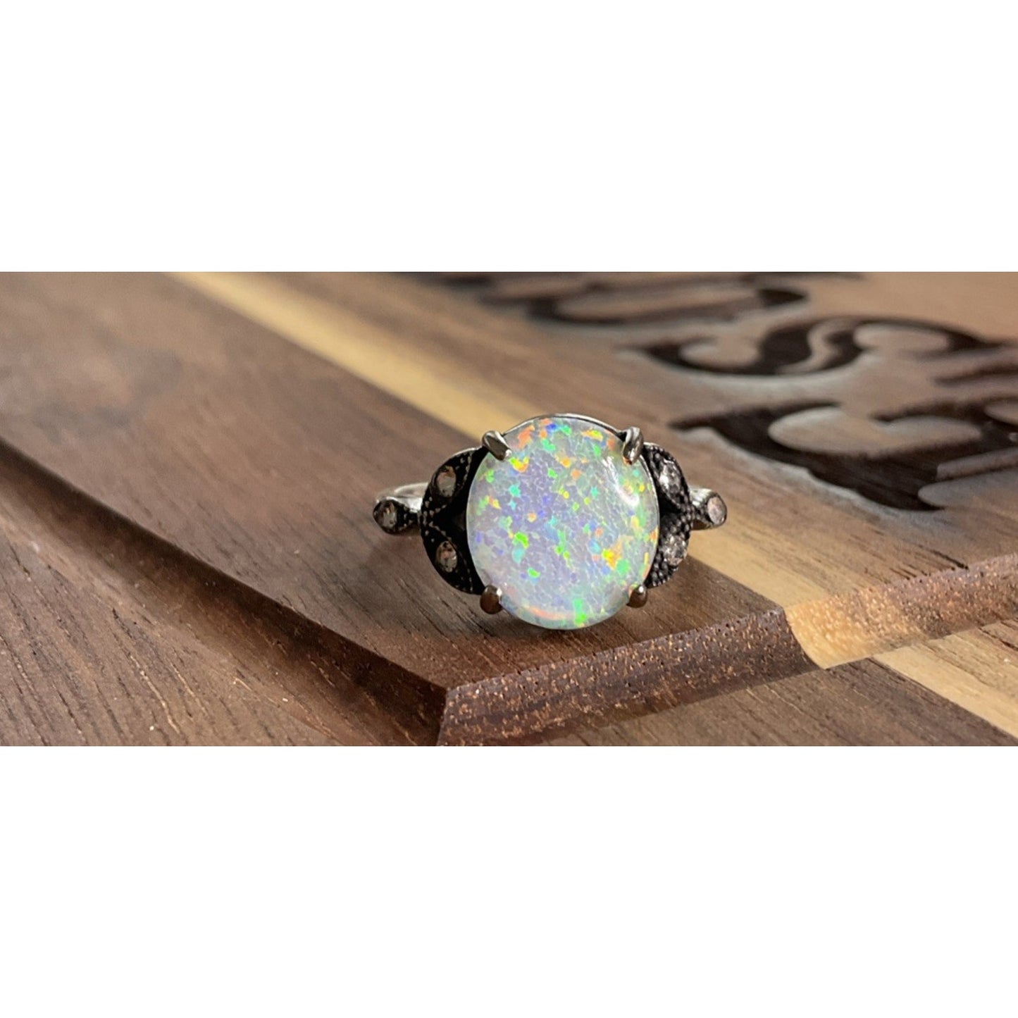 Vintage Sterling Silver Opal Ring Size 7.5 Oval Fire Opal Style Statement Ring
