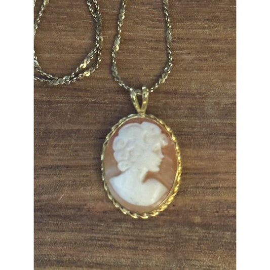 Danecraft Italy 925 Gold Vermeil Chain w/ Vintage Shell Cameo Pendant 20”