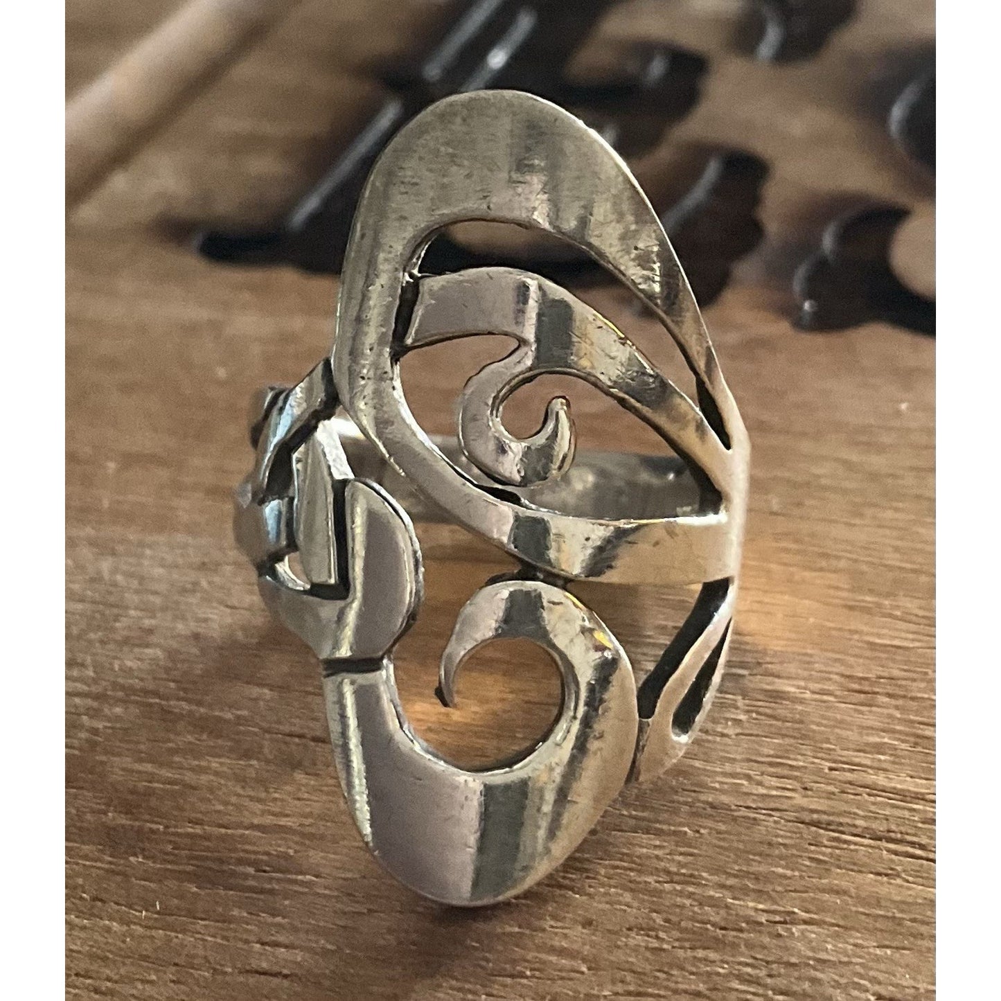 Sterling Silver Abstract Swirl Ring Size 7.5 Modern Sculptural