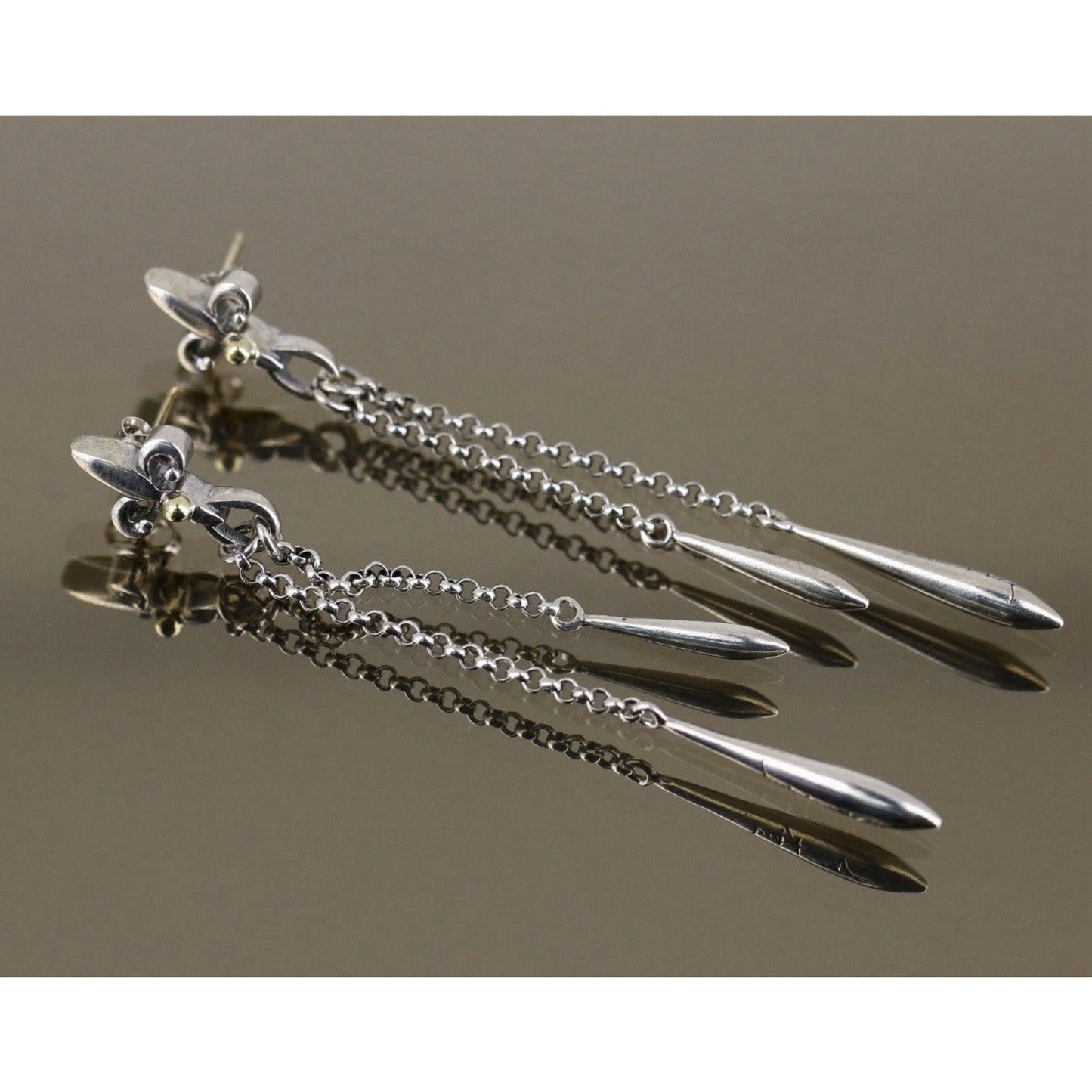 Vintage 925 Sterling Silver & 18K Gold Fleur De Lis King Rolo Chain Earrings