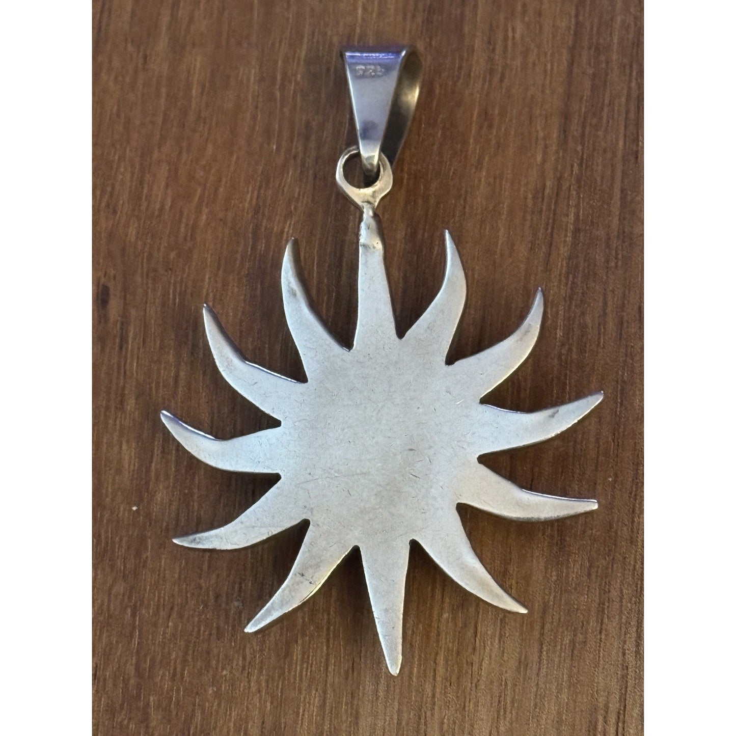 Vintage Large Sterling Silver Celestial Sunburst Pendant 3” White Cabochon 24.4g