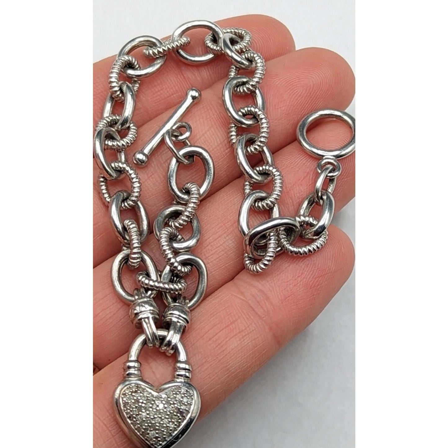 Kiran Jewels KRN Sterling Silver 925 Diamonds 1/4 Ct Heart Chain Charm Bracelet