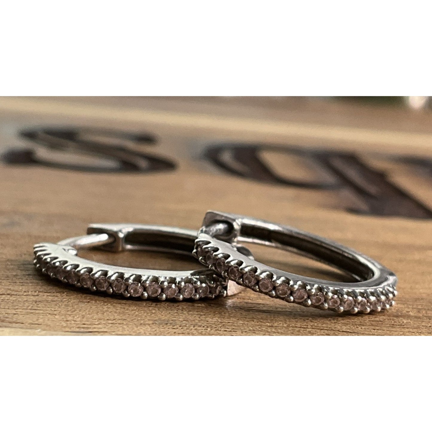 Sterling Silver Pink CZ Huggie Hoop Earrings Dainty 925