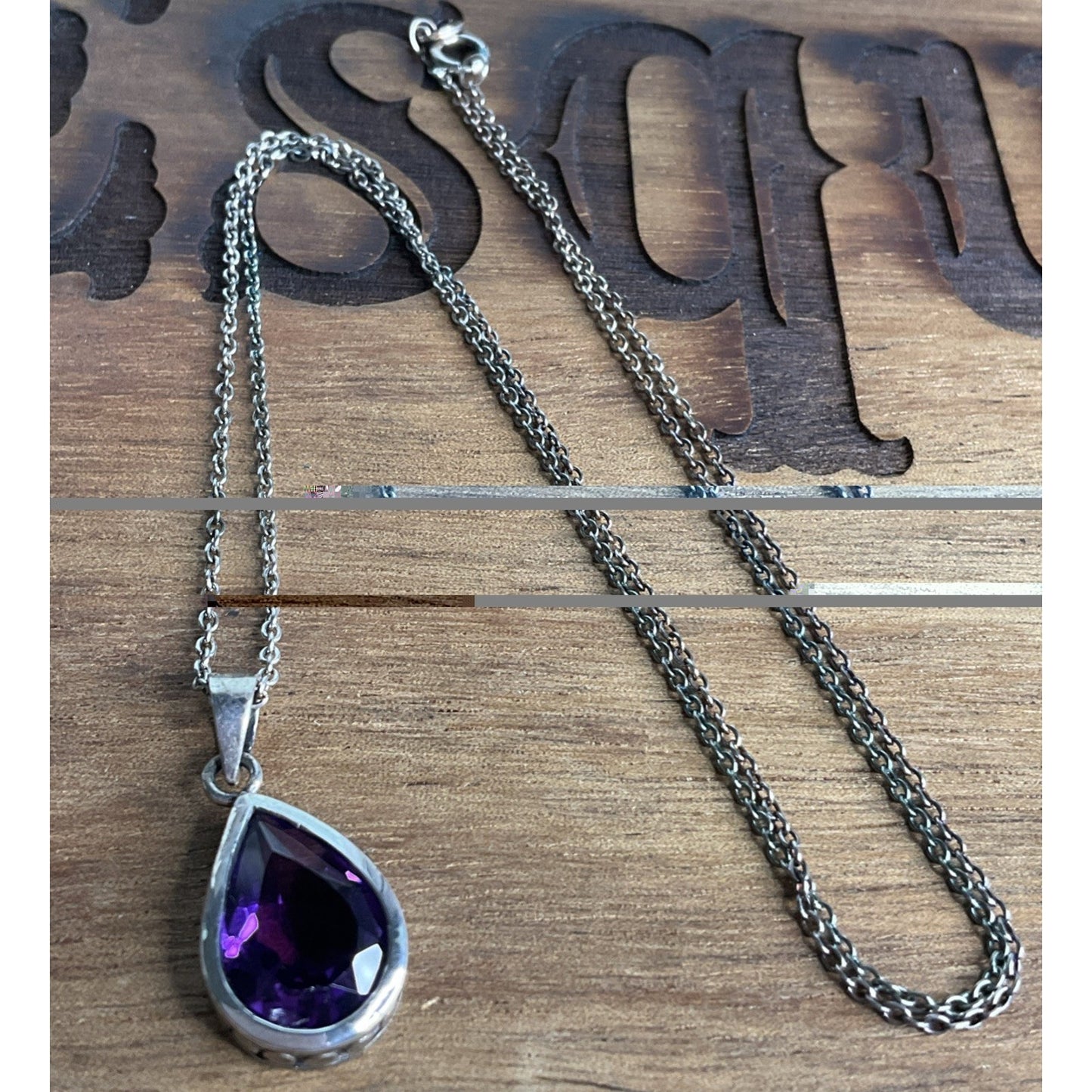 Sterling Silver Amethyst Teardrop Pendant On 925 Necklace