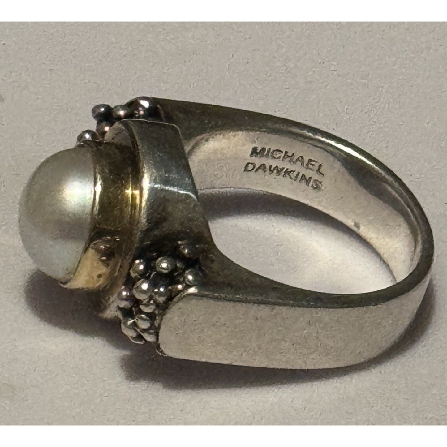 Vintage Michael Dawkins 925 14K Pearl Ring Sterling Silver & Gold Sz 8.5 13g