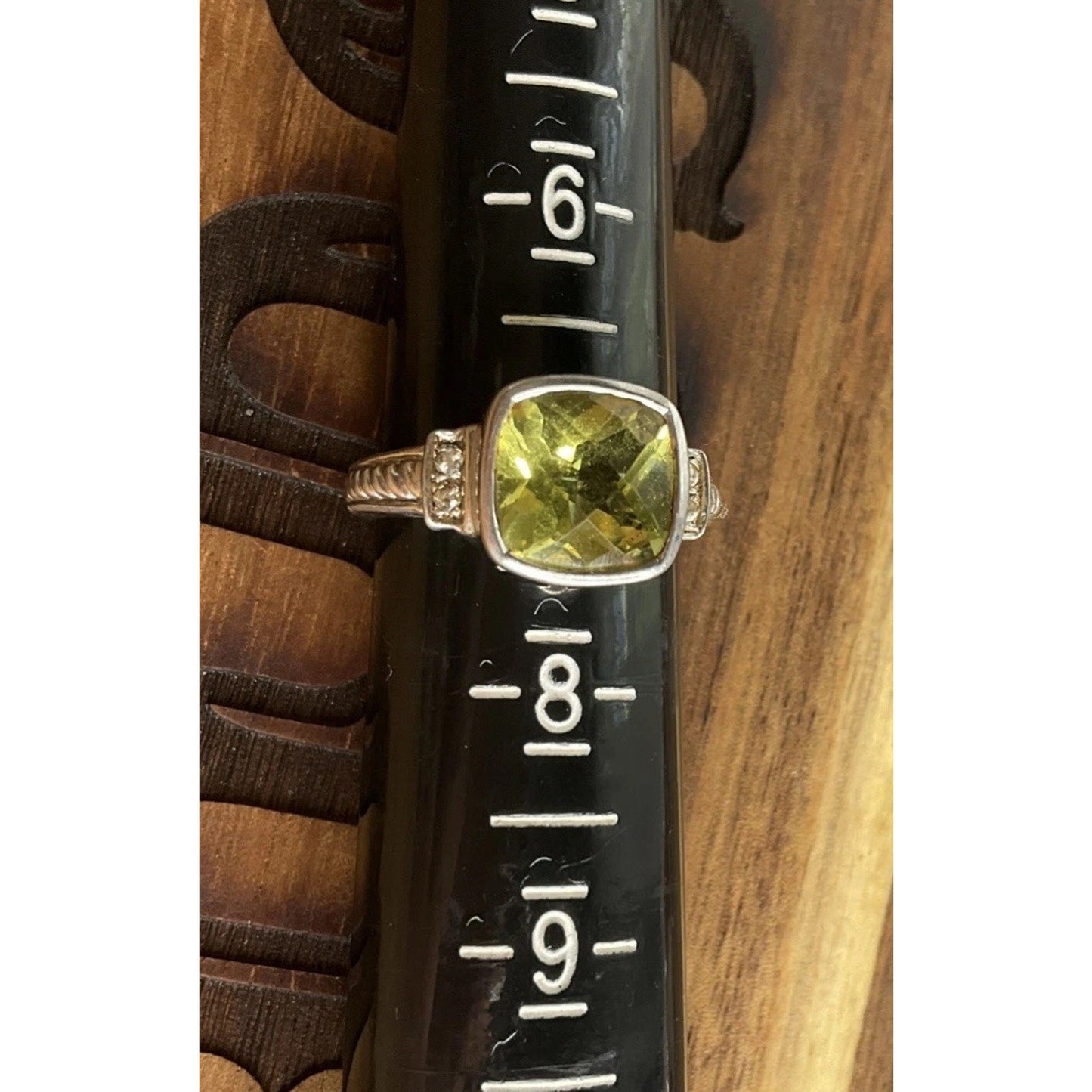 Sterling Silver Yellow Stone Ring Size 7 Cushion Cut Statement Ring 925