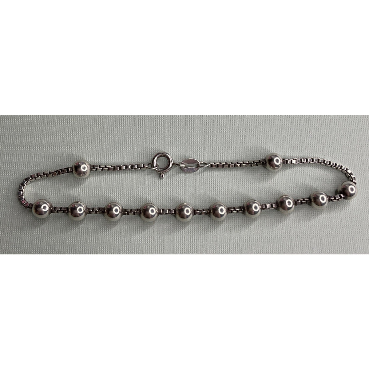 Italy 925 Sterling Silver Beaded Ball Box Chain Bracelet 7.5" 6g