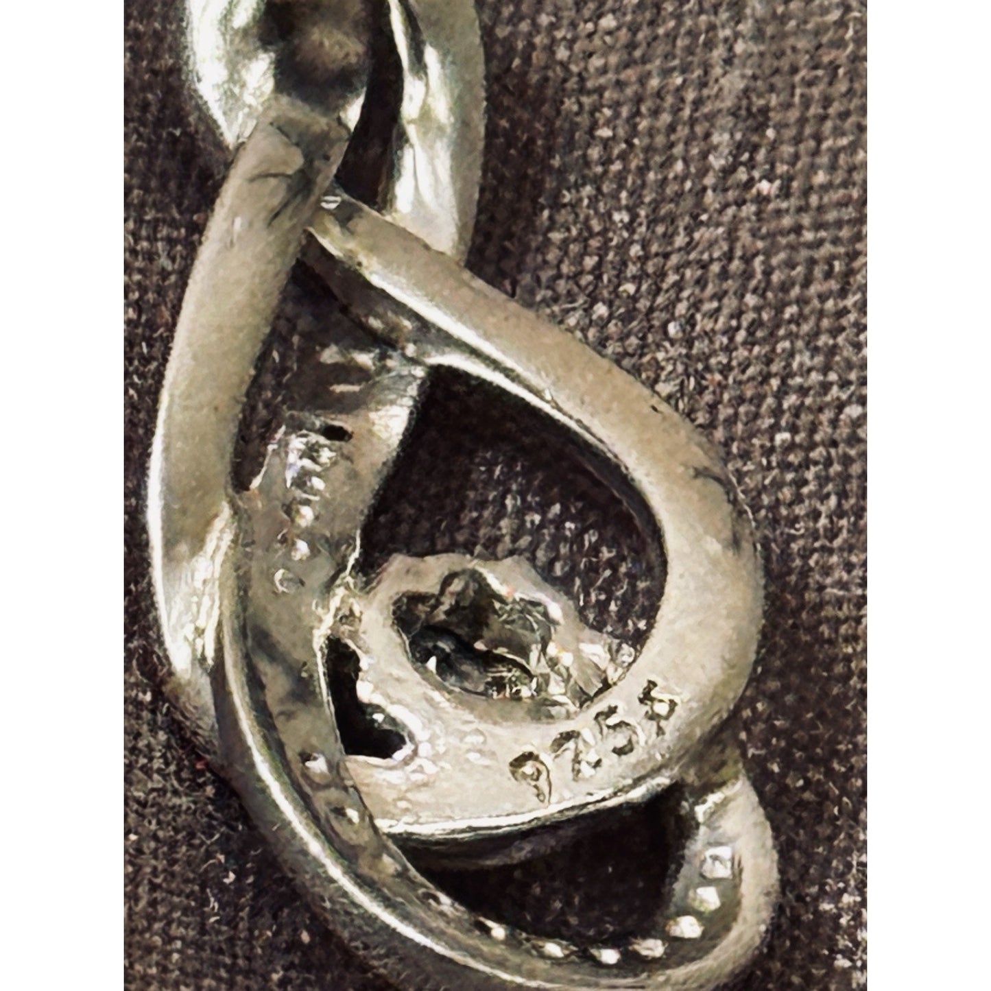 925 Sterling Silver Genuine Diamond Infinity Swirl Pendant Necklace 18” Italy 9g