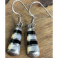 Vintage Zuni Black & White Onyx Mother of Pearl Inlay Signed PD Dangle Earrings