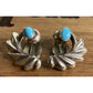 Vintage Robins Egg Turquoise Clip On Sterling Silver Earrings Fan Shell 11 Grams