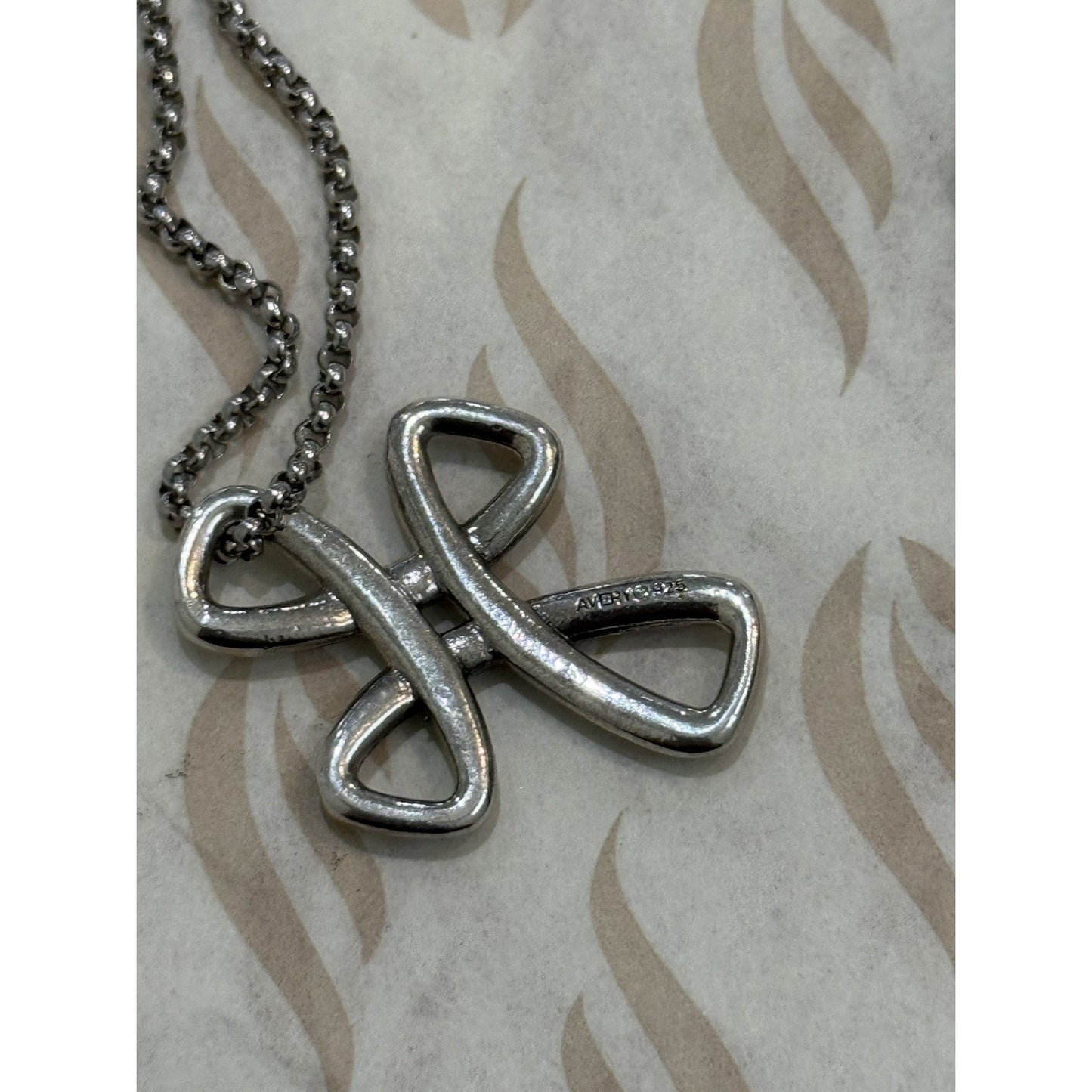 James Avery Retired Sterling Silver Eternal Ribbon Cross Pendant w/ JA Necklace Pre-Owned