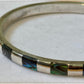 Vintage 925 Sterling Silver southwestern Abalone Inlay Hinged Bangle Bracelet