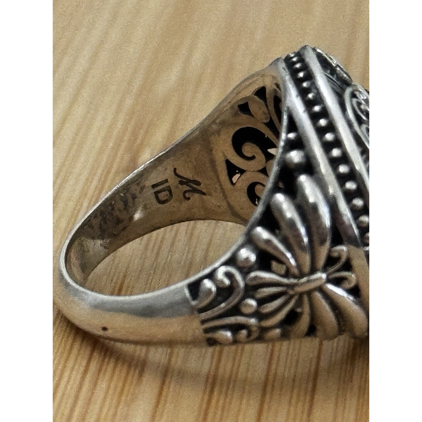 Robert Manse M ID 925 Sterling and 18K Gold Dragonfly Flower Sz 8.5 Bali 7g