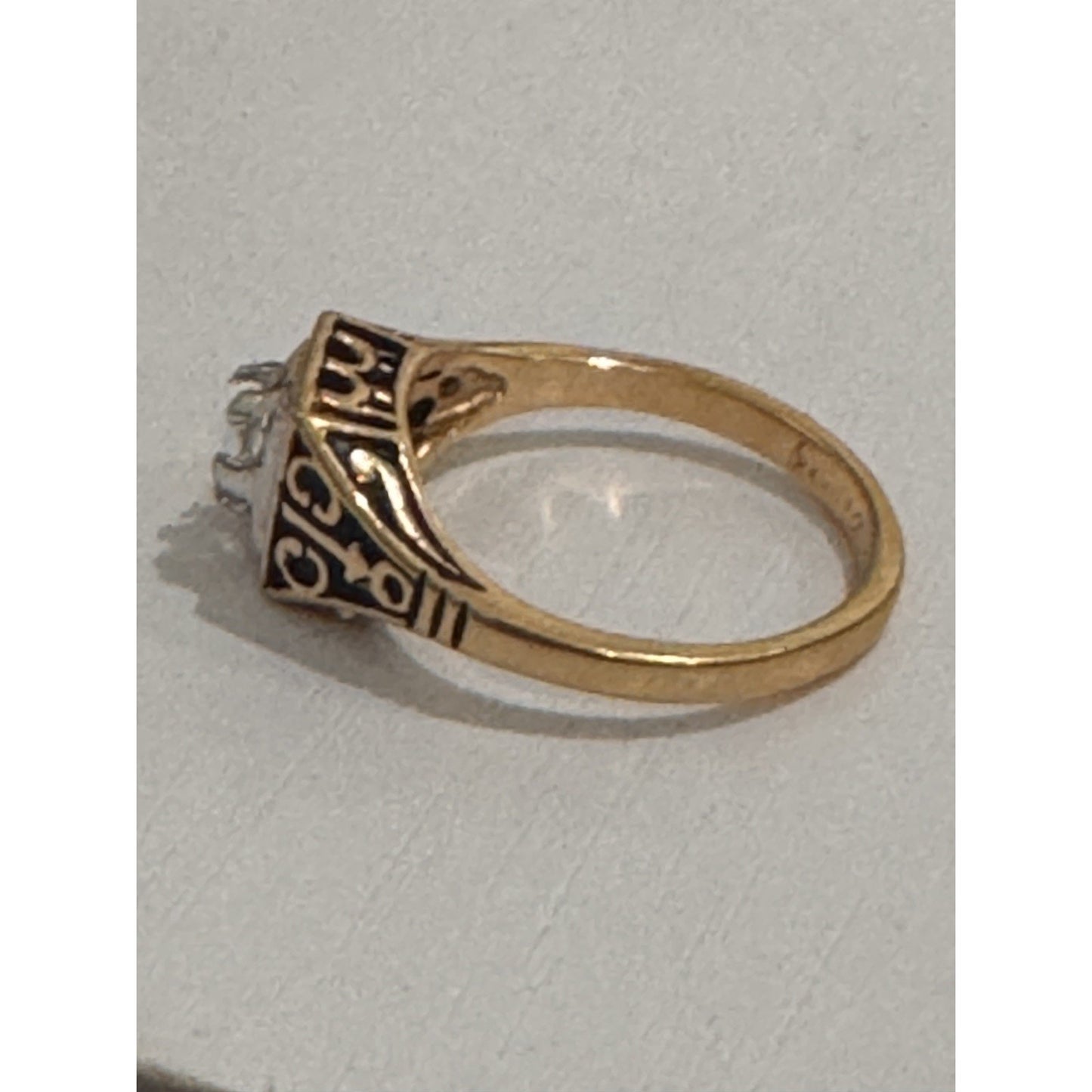 Vintage 18K HGE Yellow Gold Tone Illusion CZ Diamond Ring Art Deco Style 7.5