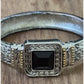 Black Stone Hinged Bangle Bracelet Silver And Gold Tone Designer Style