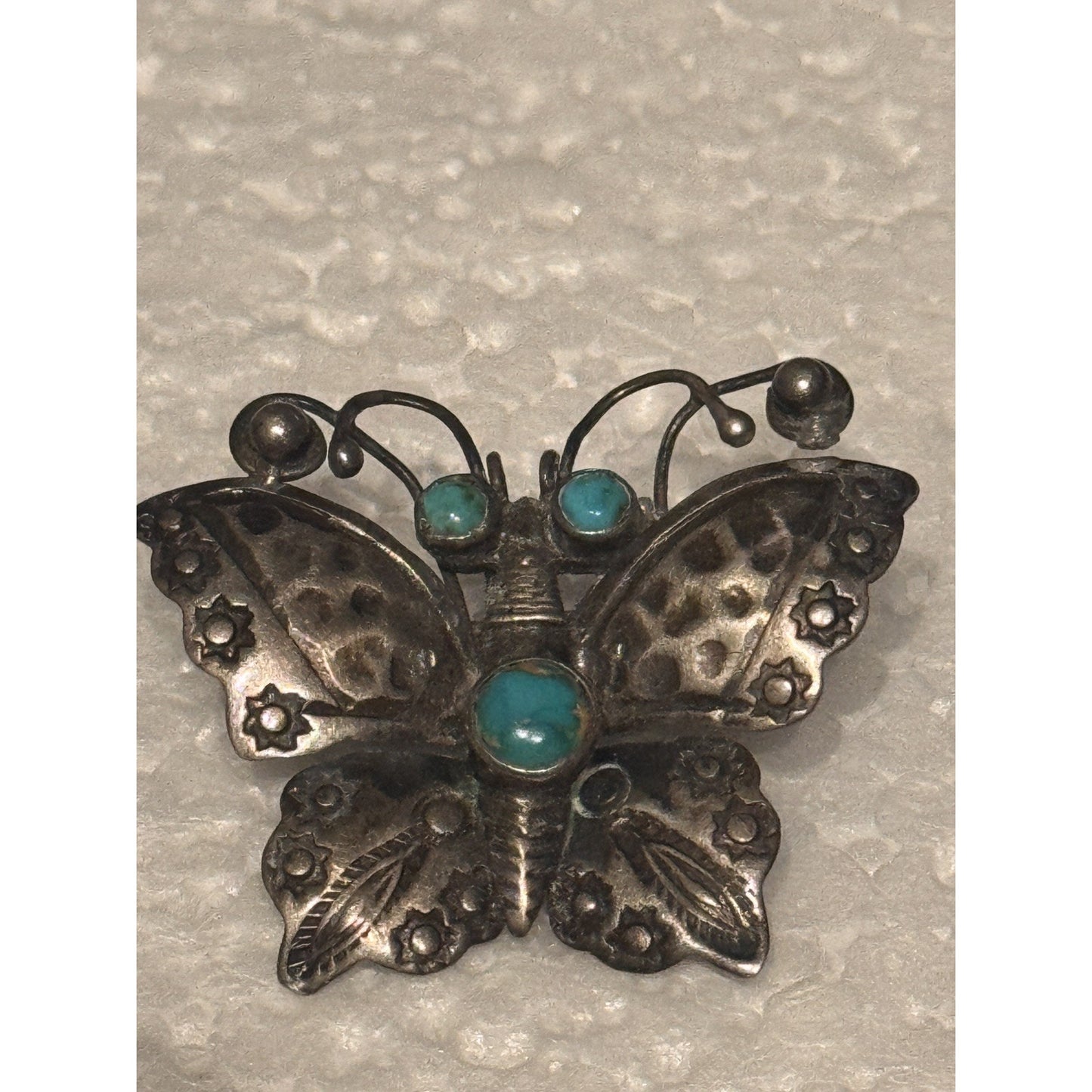 Vintage Sterling Silver Turquoise Butterfly Brooch Southwestern Natural Matrix