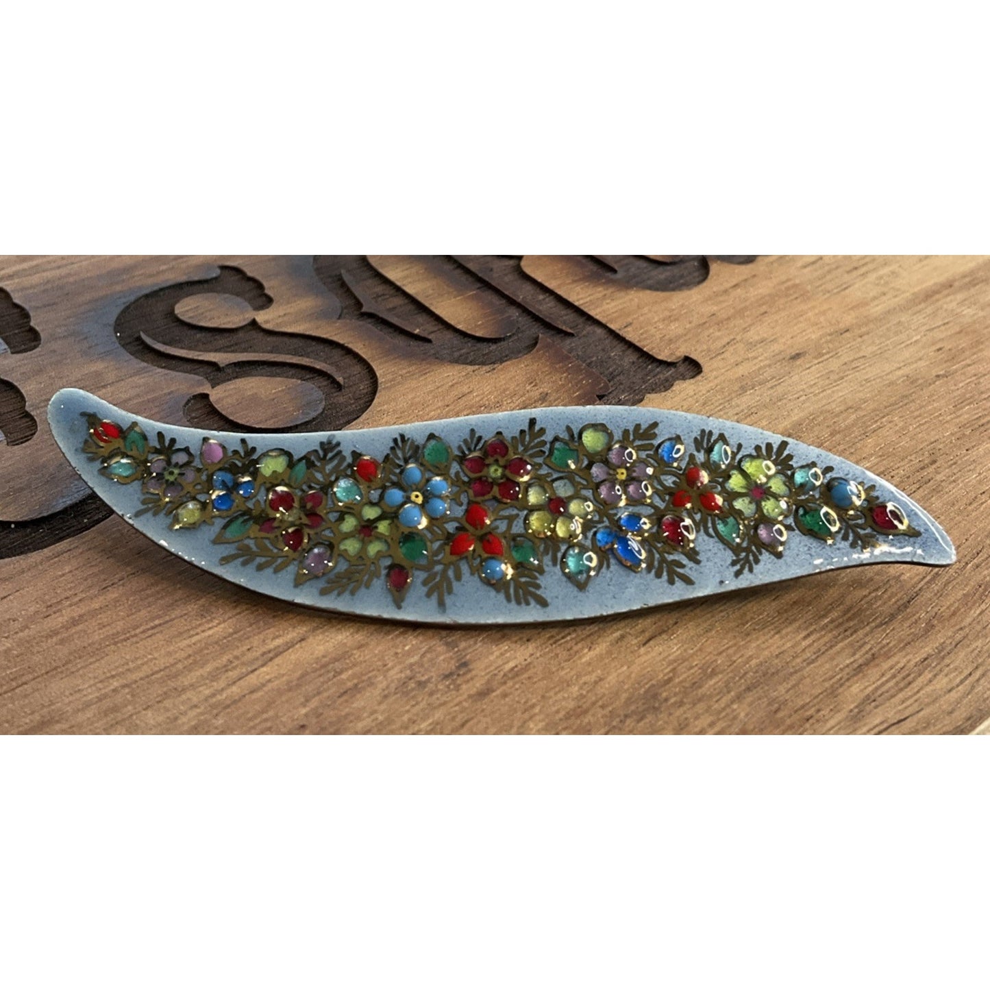 Sterling Silver Enamel Brooch White Guilloche Floral Mid Century