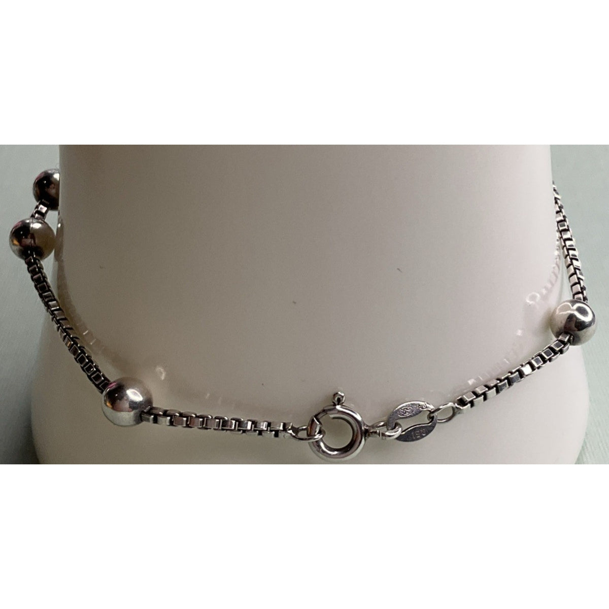Italy 925 Sterling Silver Beaded Ball Box Chain Bracelet 7.5" 6g