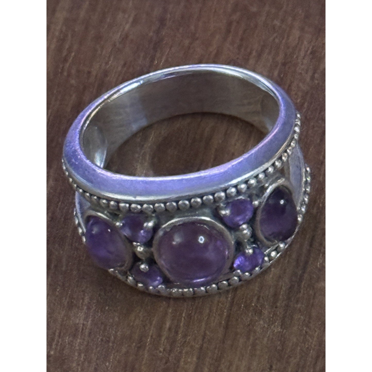 Vintage 925 Sterling Silver Amethyst Multi Stone Cabochon Ring Size 8 8.5 gr