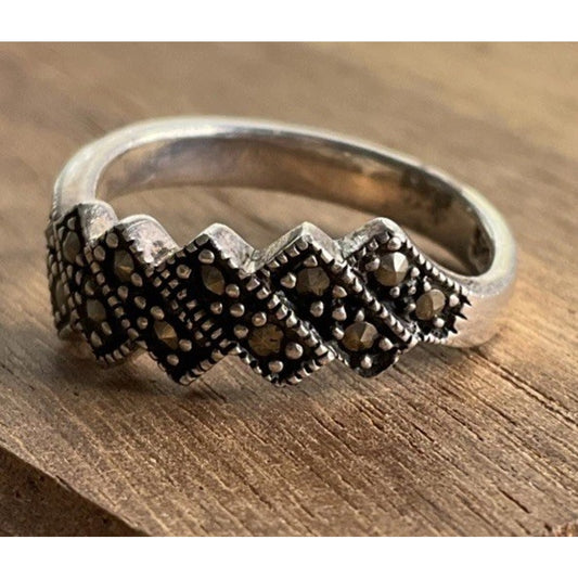 Vintage Art Deco Sterling Silver Marcasite Chevron Ring NF Size 7