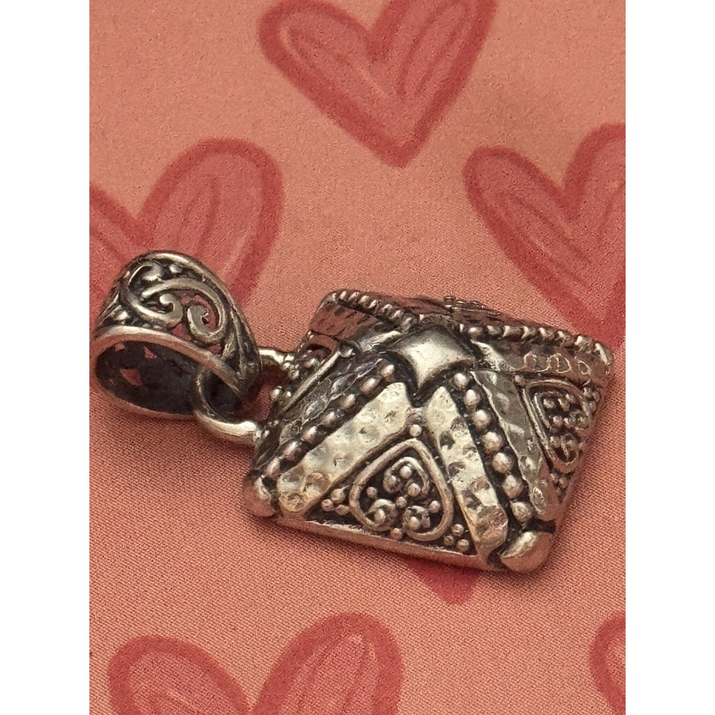 Vintage Bali Sterling Silver Box Pendant Signed 925 MD Ornate Amulet Style 1”