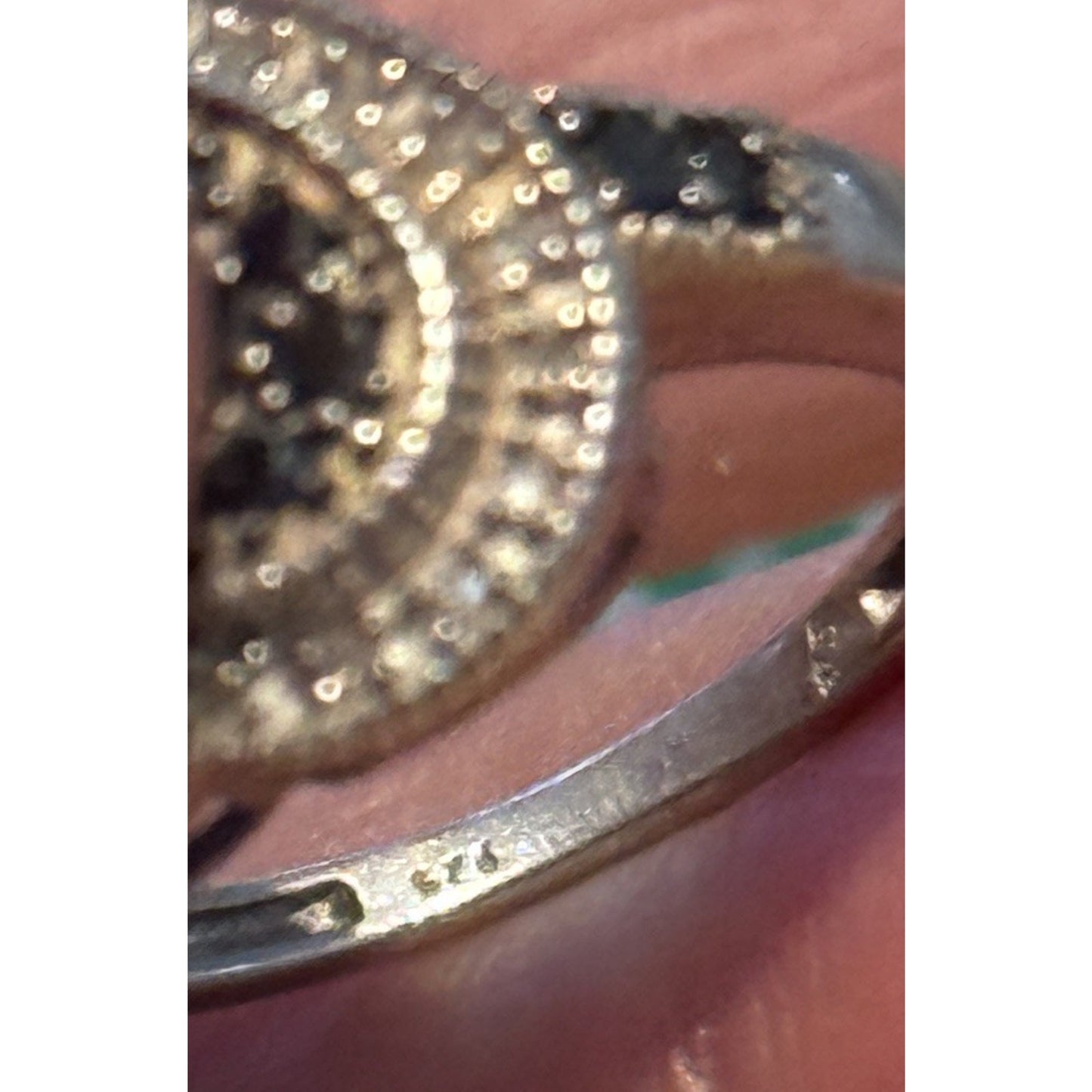 Vintage Sterling Silver Black and White Moissanite Heart Cluster Ring Size 7.5