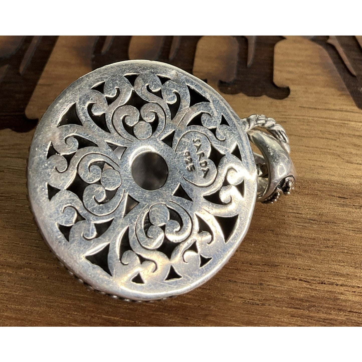 Sardis 925 Sterling Silver Pink Cabochon Ornate Pendant Turkish Style