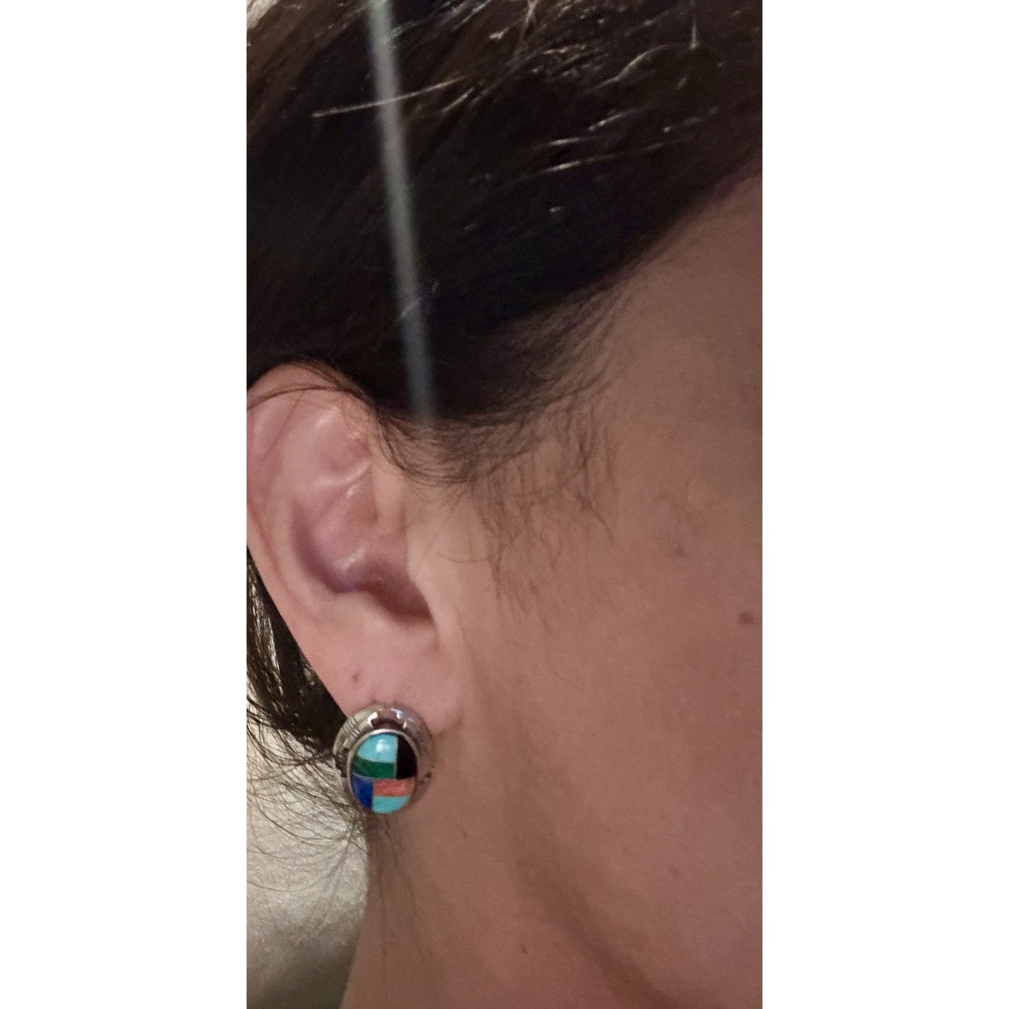 Carolyn Pollack Relios 925 Mosaic Turquoise Malachite Lapis Inlay Earrings
