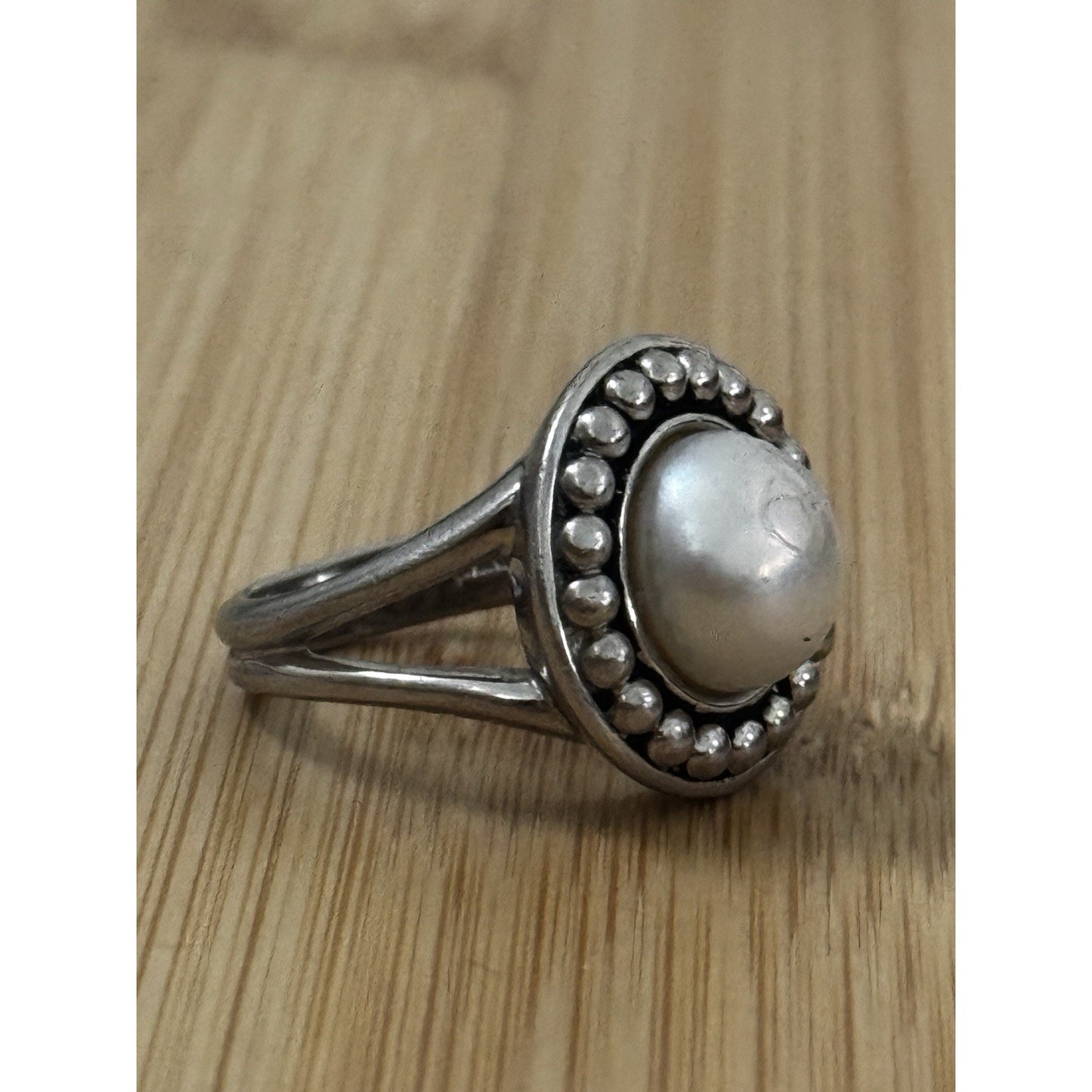 Vintage Sterling Silver Genuine Pearl Beaded Halo Statement Ring Size 7.5 10g
