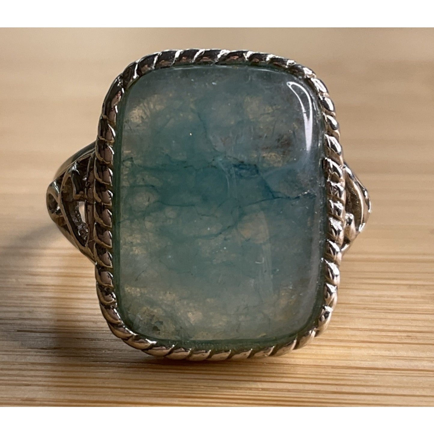 Vintage Leg Aquamarine Cabochon Sterling Silver Cocktail Statement Ring Sz 10.25