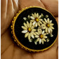 Vintage Italian Micro Mosaic Daisy Floral Black Mid Century Brooch Made In Italy
