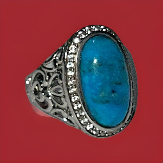 Vintage Sterling Silver 925 Turquoise Ring Size 9.75 – Oval Cabochon Stone 8g