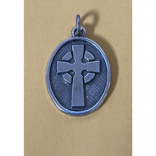 James Avery Retired Silver Oval Medallion Celtic Cross Pendant Pre-Owned