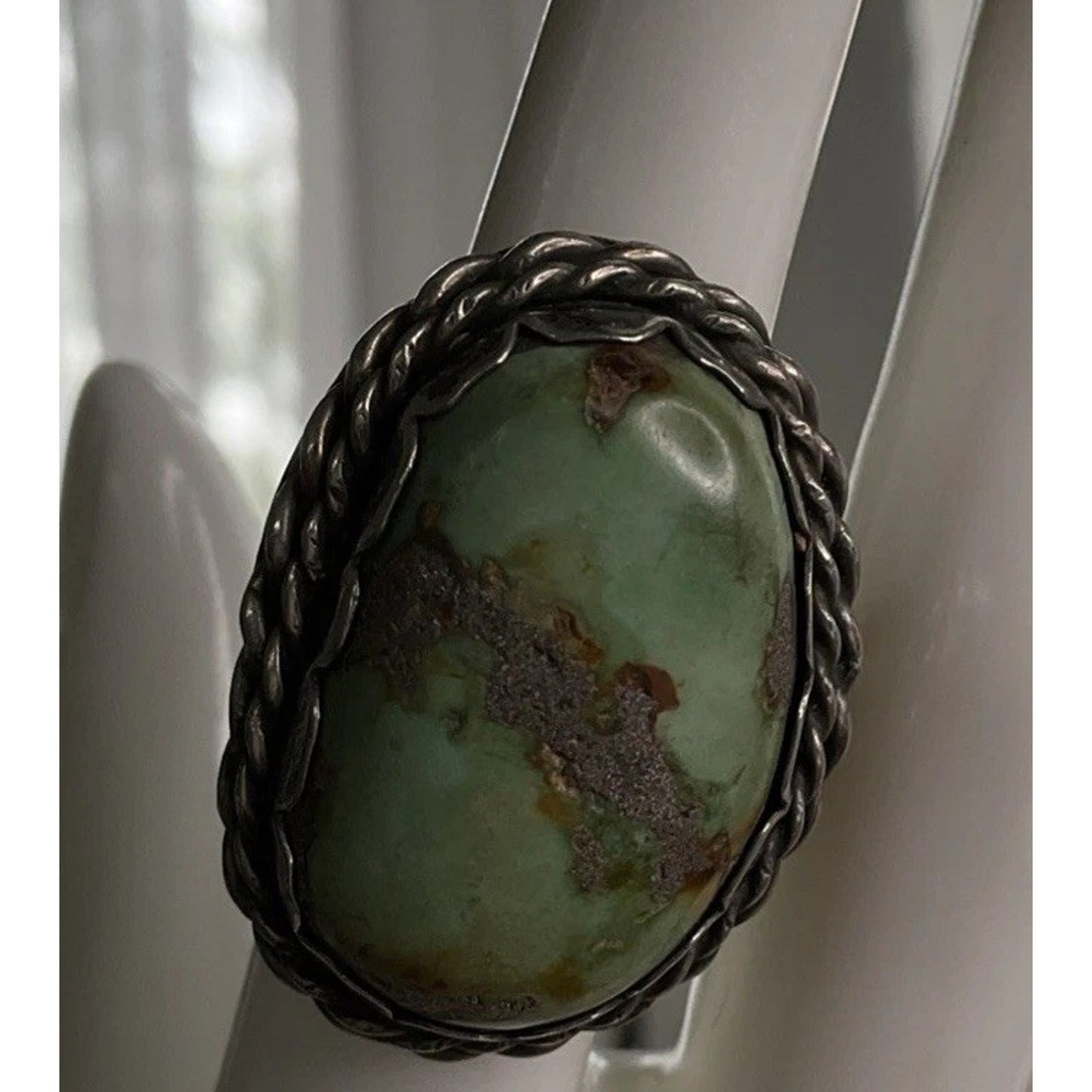 Vintage Southwestern Sterling Silver Green Turquoise Statement Ring Size 6.5 19g