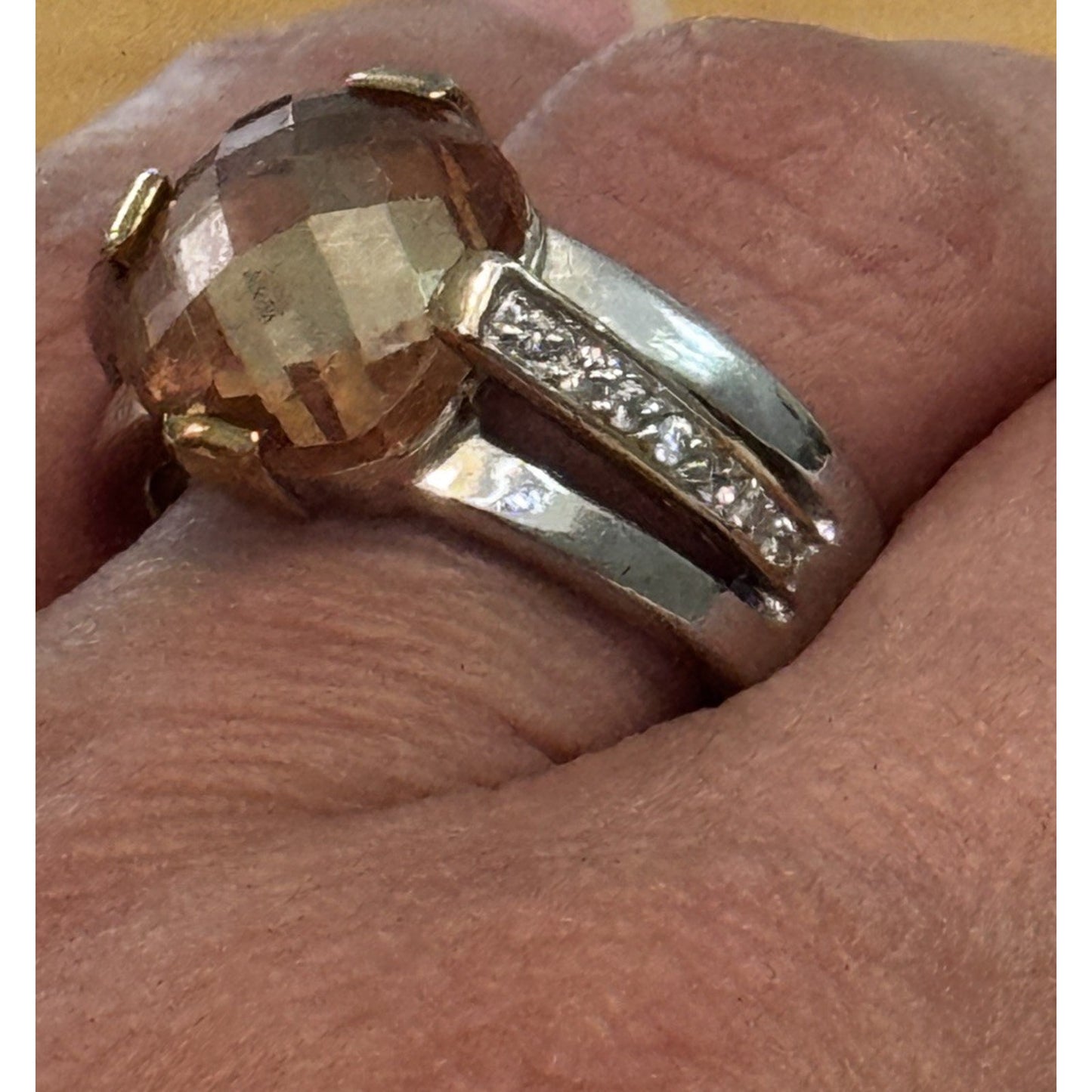 Vintage 925 Sterling Silver Champagne Quartz Statement Cocktail Ring Size 9.5