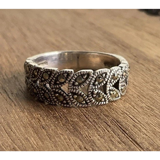 Vintage Sterling Silver Marcasite Band Ring Size 5 Art Deco Signed 925 TMA