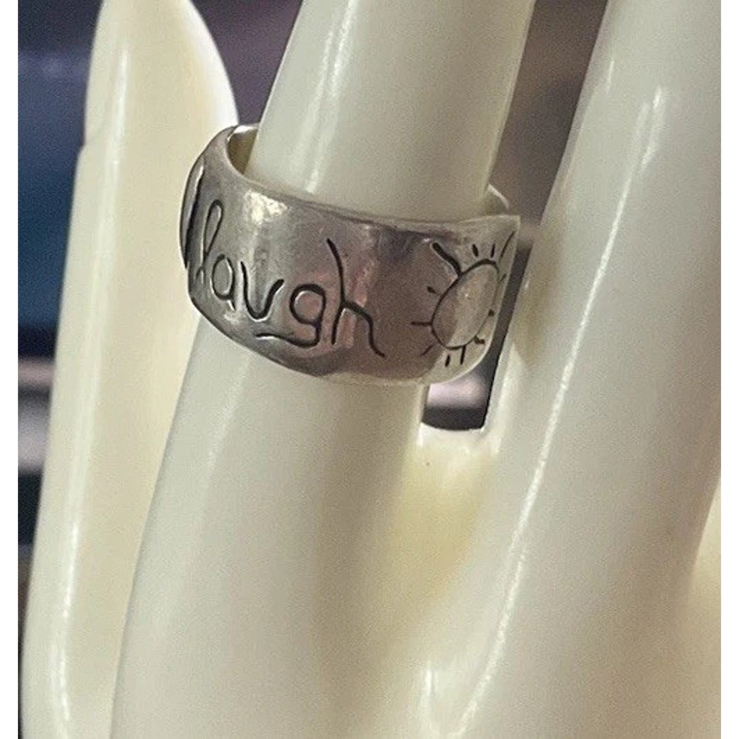925 Inspirational Ring Live Love Laugh Band Wide Statement Ring Size 9.5
