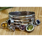 Vintage 90s Thai Sterling Silver Gemstone Dangle Ring Sz 8 Peridot Topaz Citrine