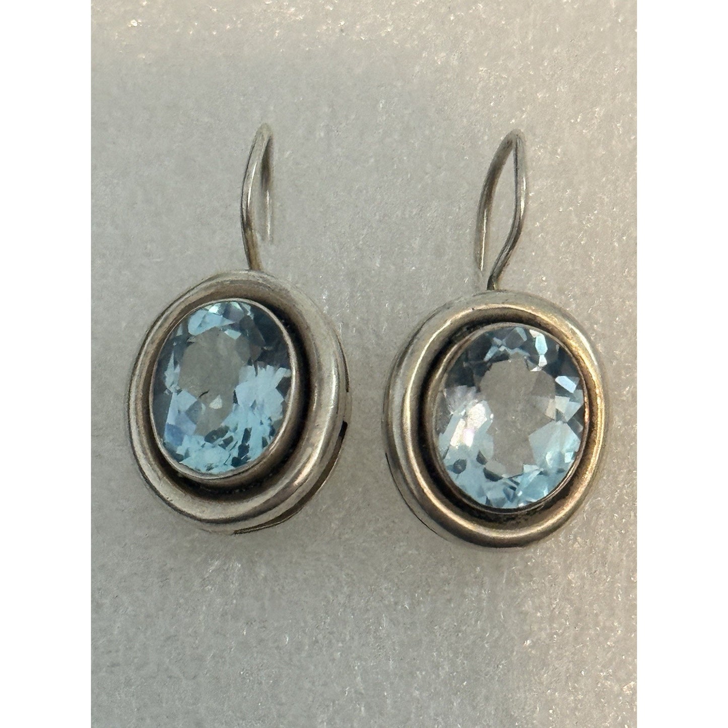 Silpada RETIRED Silver 925 Bezel Set Oval Blue Topaz Dangle Earrings W1157