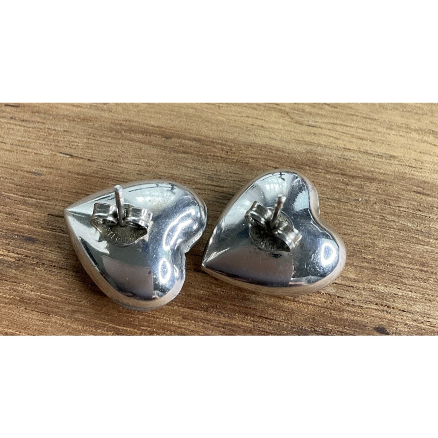 Sterling Silver Puffy Heart Stud Earrings Polished Classic