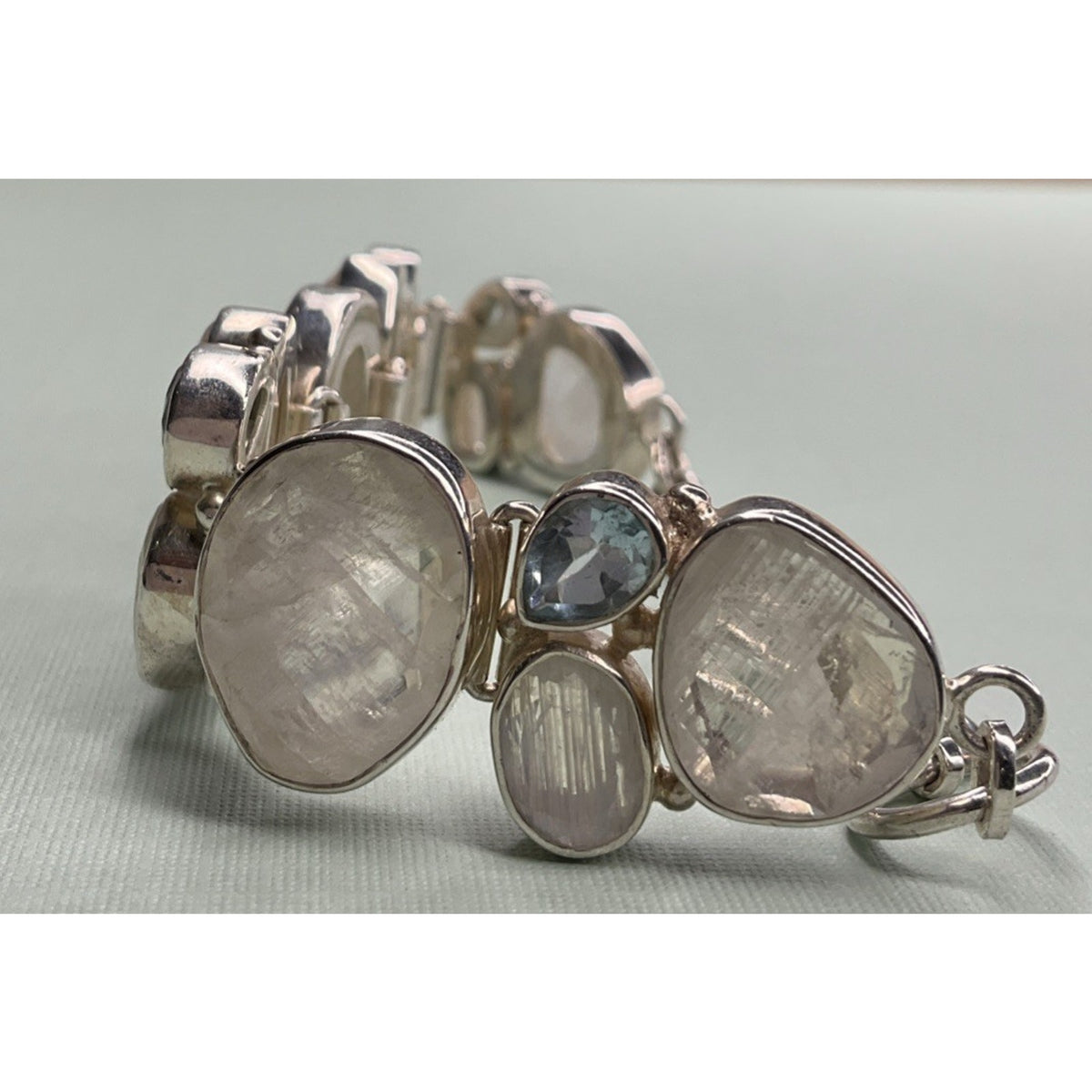 Vintage Sterling Silver Rainbow Moonstone Pearl Multi Gemstone Bracelet