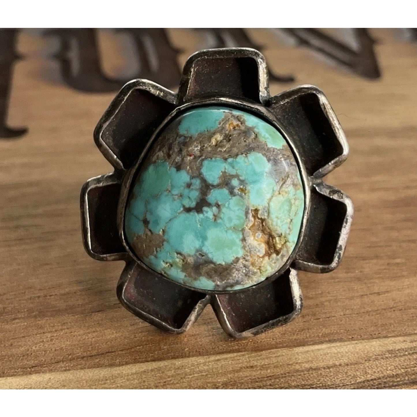Vintage Sterling Silver Turquoise Ring Size 12 Large Statement Southwest Ring