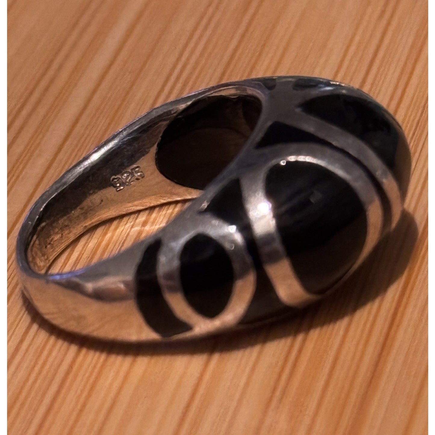 Vintage Sterling Silver Black Onyx Geometric Statement Ring Size 8