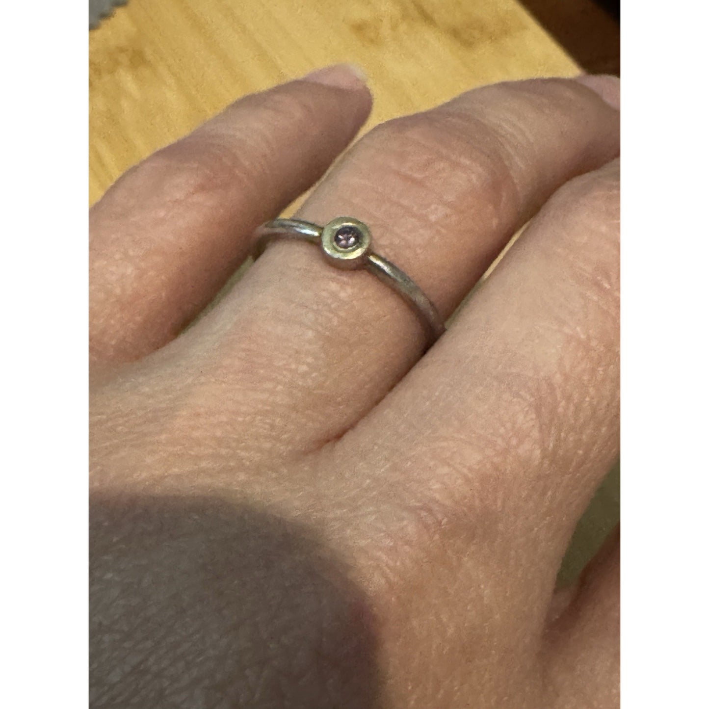 Sterling Silver And Gold Two Tone Amethyst Bezel Stacking Ring Size 6 Minimalist
