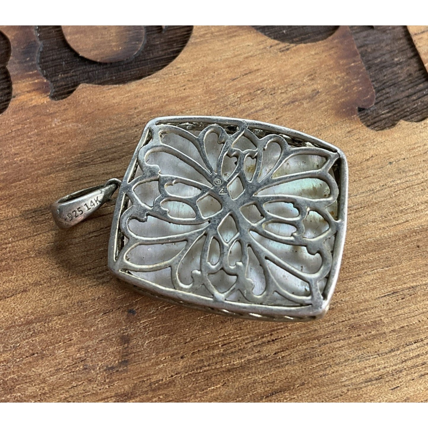 Sterling Silver 925 & 14K Gold Floral Pendant Pink Gemstone Flower Vintage Style