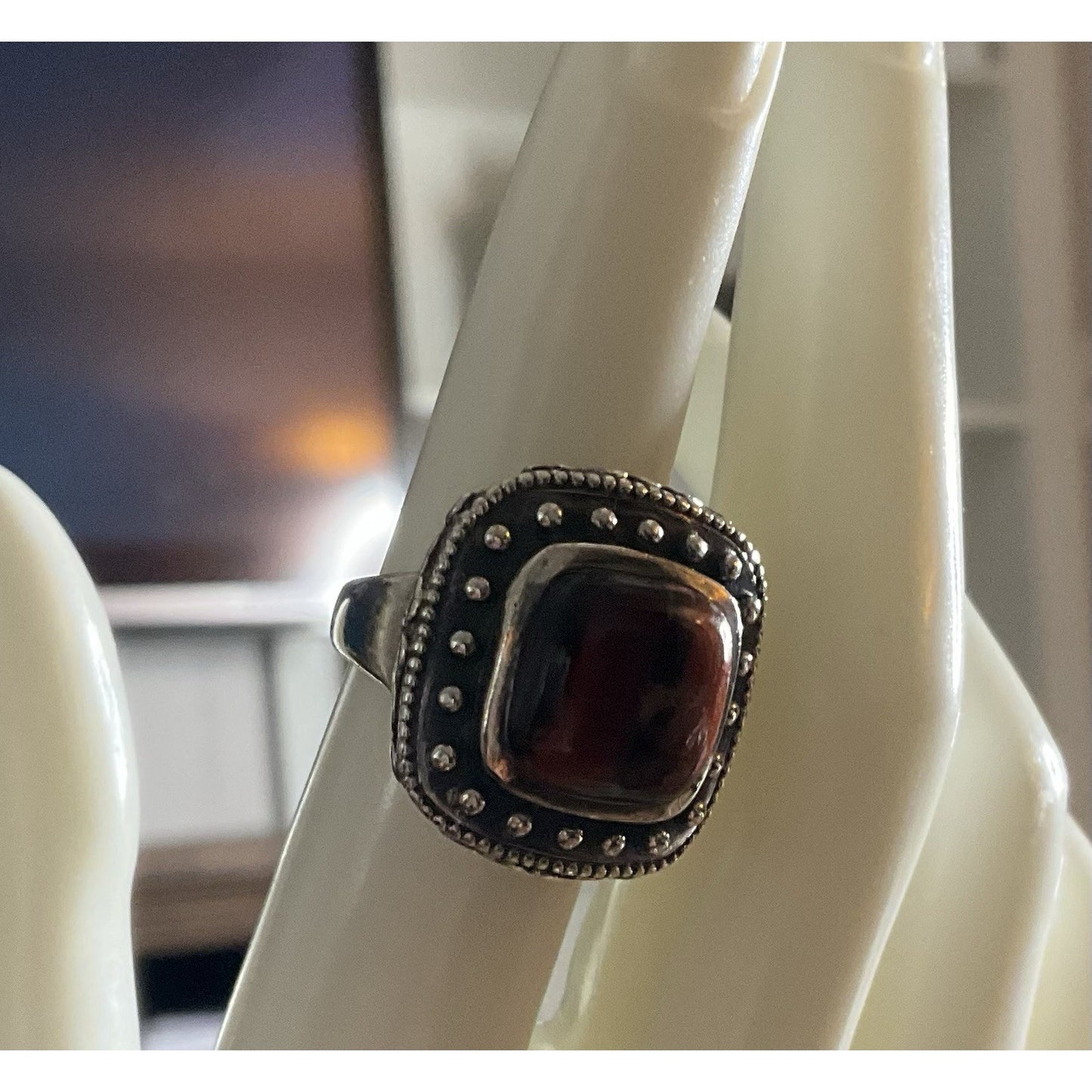 Sterling Silver Carnelian Cabochon Statement Ring India 925 Ring Size 6