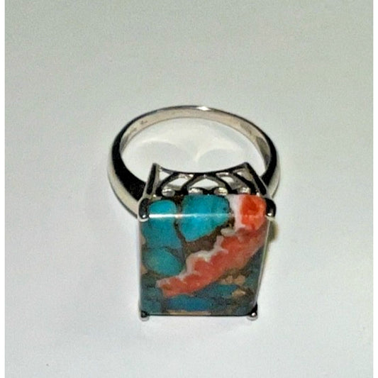 Handmade Sterling Silver Multicolor Mohave Turquoise & Spiny Oyster Ring 10.5